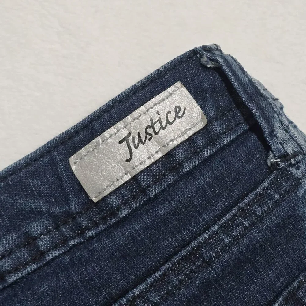 Justice Girls Blue Acid Wash Distressed Raw Hem Embroidered Denim Shorts EUC 14